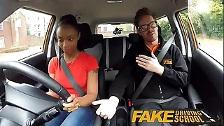 Fake Driving School ebony bind with big tits is worst driver yet